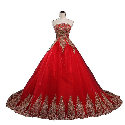2021 New Ball Gown Lace Tulle Red Wedding Dress with tail Chinese Pattern Style Cheap China Embroidery Bridal Gown