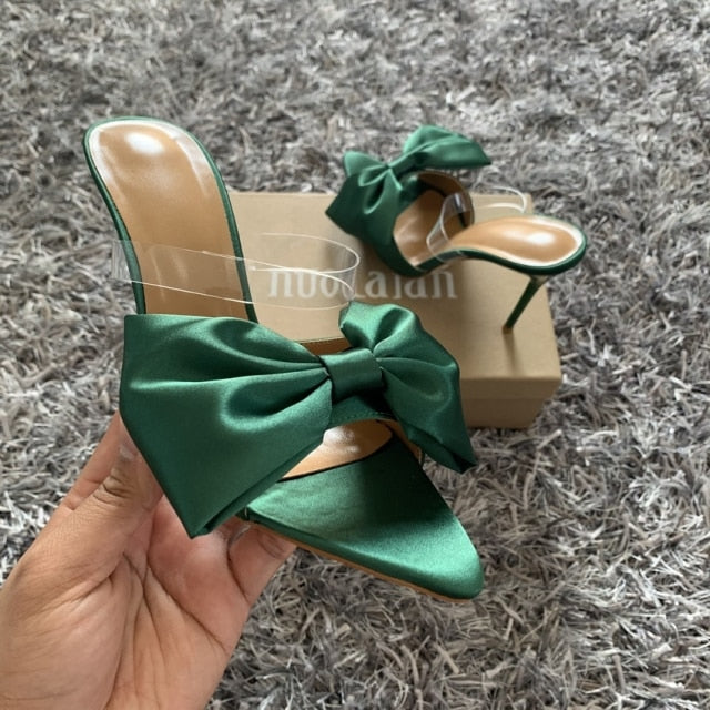 Butterfly-knot Women Sandals Mule high heels Slippers Sandals flip flops Pointed toe Strappy Ladies Slides Dress Party shoes