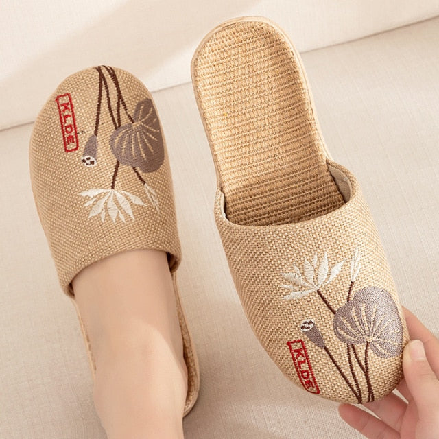Suihyung Summer Flax Slippers Women Men Casual Linen Slides Multi-Style Non-Slip EVA Home Flip Flops Indoor Shoes Female Sandals - Shop 24/777