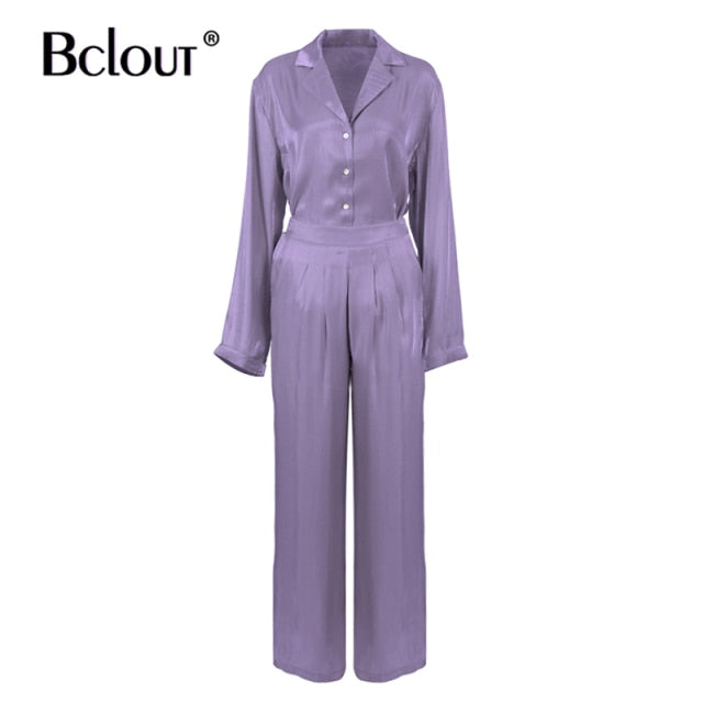 Bclout Green Vintage Two Piece Sets Women Autumn Sets Of Elegant Woman Long Sleeve Top And High Waist Pants 2 Piece Set Female