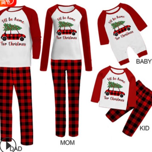 Matching Sleepwear Christmas PJS Fashion Round Neck Prints Family Pajama Sets Mother/Father /Kid /Baby Striped Christmas Clothes