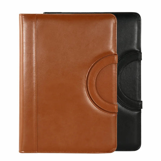 A4 Portfilio Business Manager Document Bag Organizer Brief Case Zipped Leather File Folder with Zipper Calculator notebook