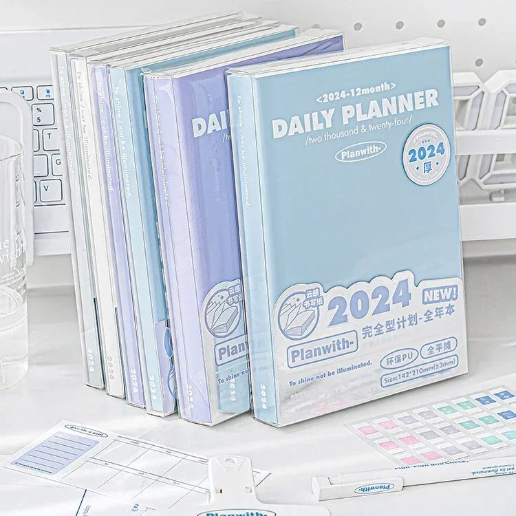 210 Pcs/98 Pcs/ Book Anual Year-round Planner 2024 Daily Study Plan Book Creative DIY Journal Student Supplies Stationery