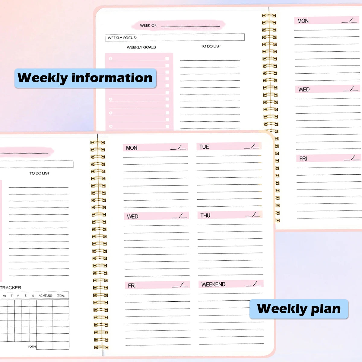 2024 A5 Weekly Planner Notebook for 52 Weeks Spiral Agenda Daily Student Schedules Journal Stationery Office School Supplies
