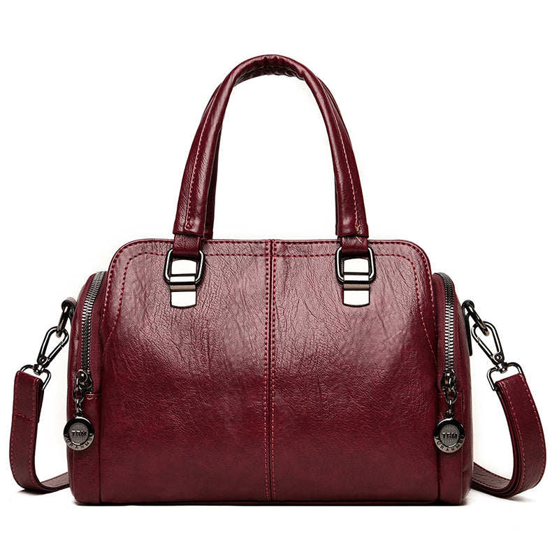 Pure Color Pu Boston Bag Stitching Quilted Handbag