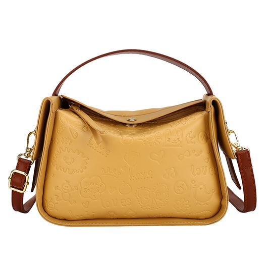 Geometric Embossed Solid Color Soft Edge Handbag
