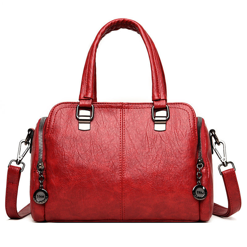 Pure Color Pu Boston Bag Stitching Quilted Handbag