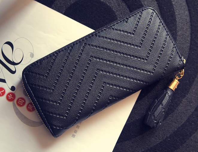 Pu small tassels 1 fold wallet 2016 trendy Korean fashion long wallet simple multi-card wallet