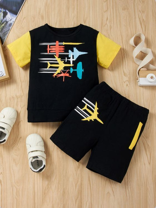 Short Sleeve Round Neck Graphic T-Shirt and Shorts Set