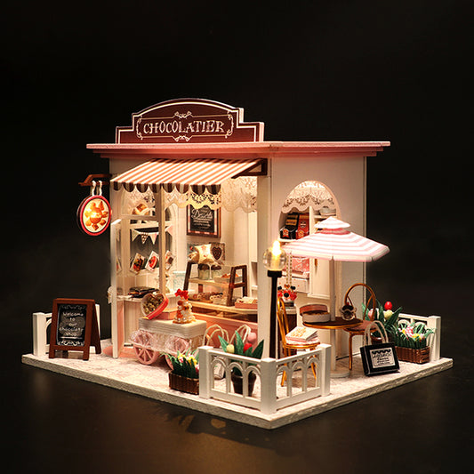 LED Wood DIY Cocoa Whimsy Assemble Doll House with Sound Light Model Toy