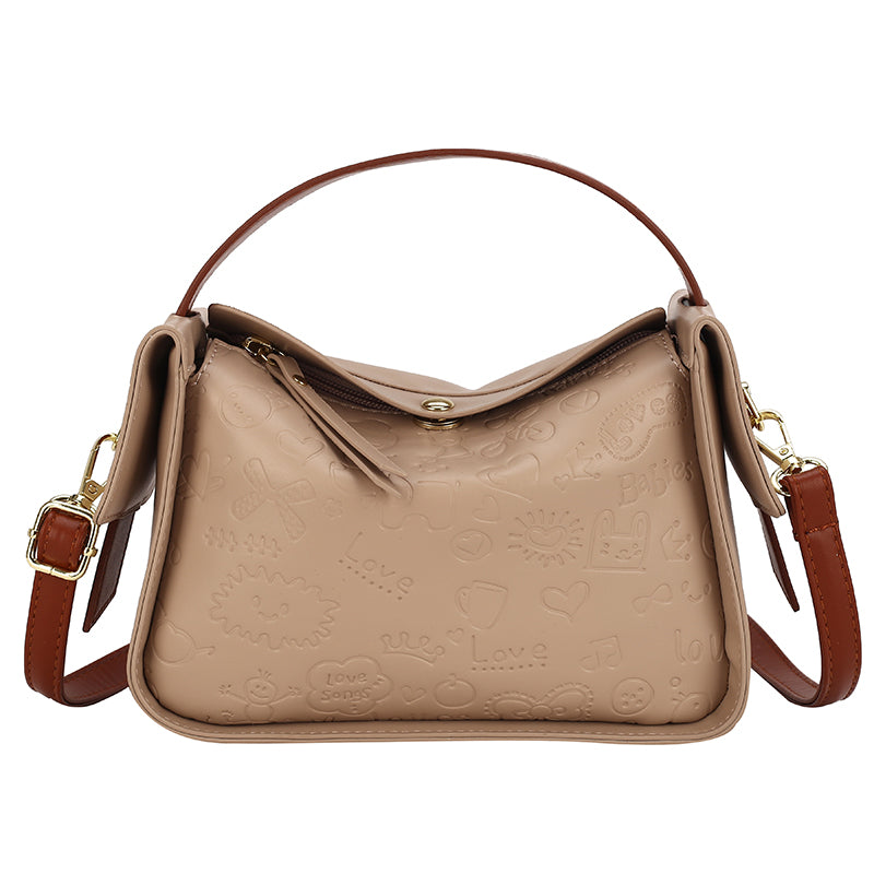 Geometric Embossed Solid Color Soft Edge Handbag