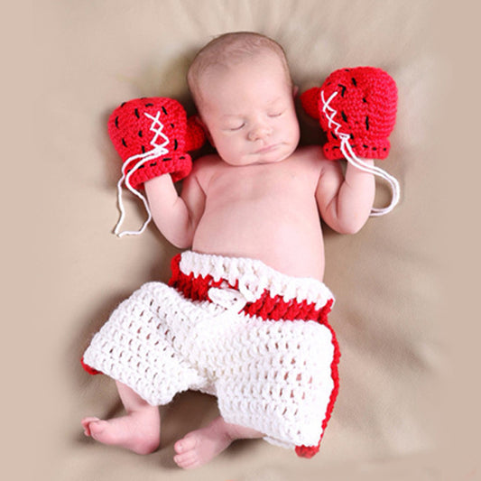 Fashion-Infant-Boxing-Champion-Modeling-Photography-Props-Boxing-Gloves-Pant-Suit-Neonatal-Wool-Knitting-Clothing
