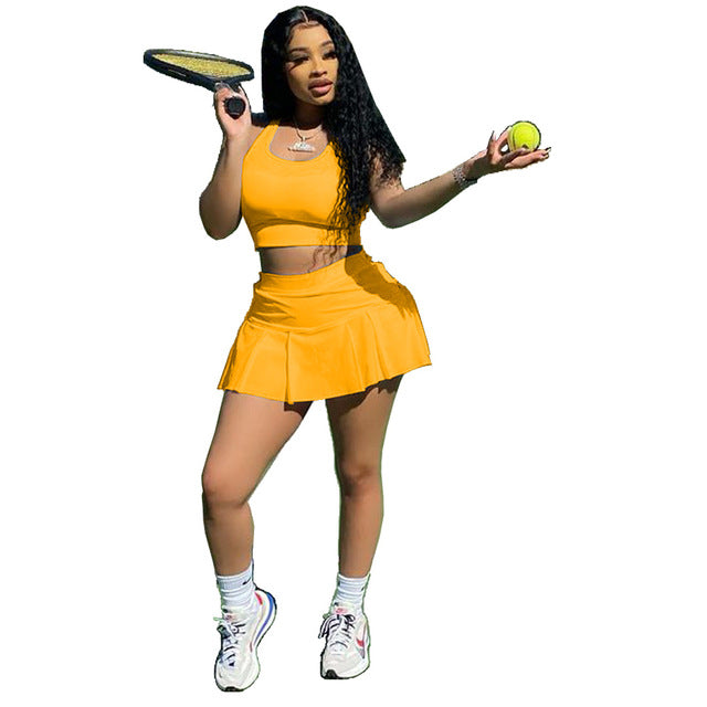 Women-Tennis-Wear-Suit-Solid-Vest-Crop-Top-and-Pleated-Pantskirt-Two-Piece-Set-Active-Tracksuit