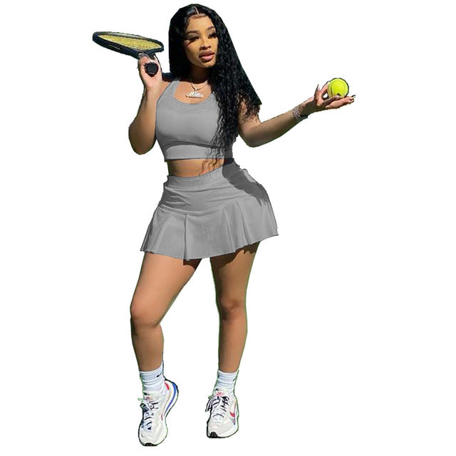 Women-Tennis-Wear-Suit-Solid-Vest-Crop-Top-and-Pleated-Pantskirt-Two-Piece-Set-Active-Tracksuit