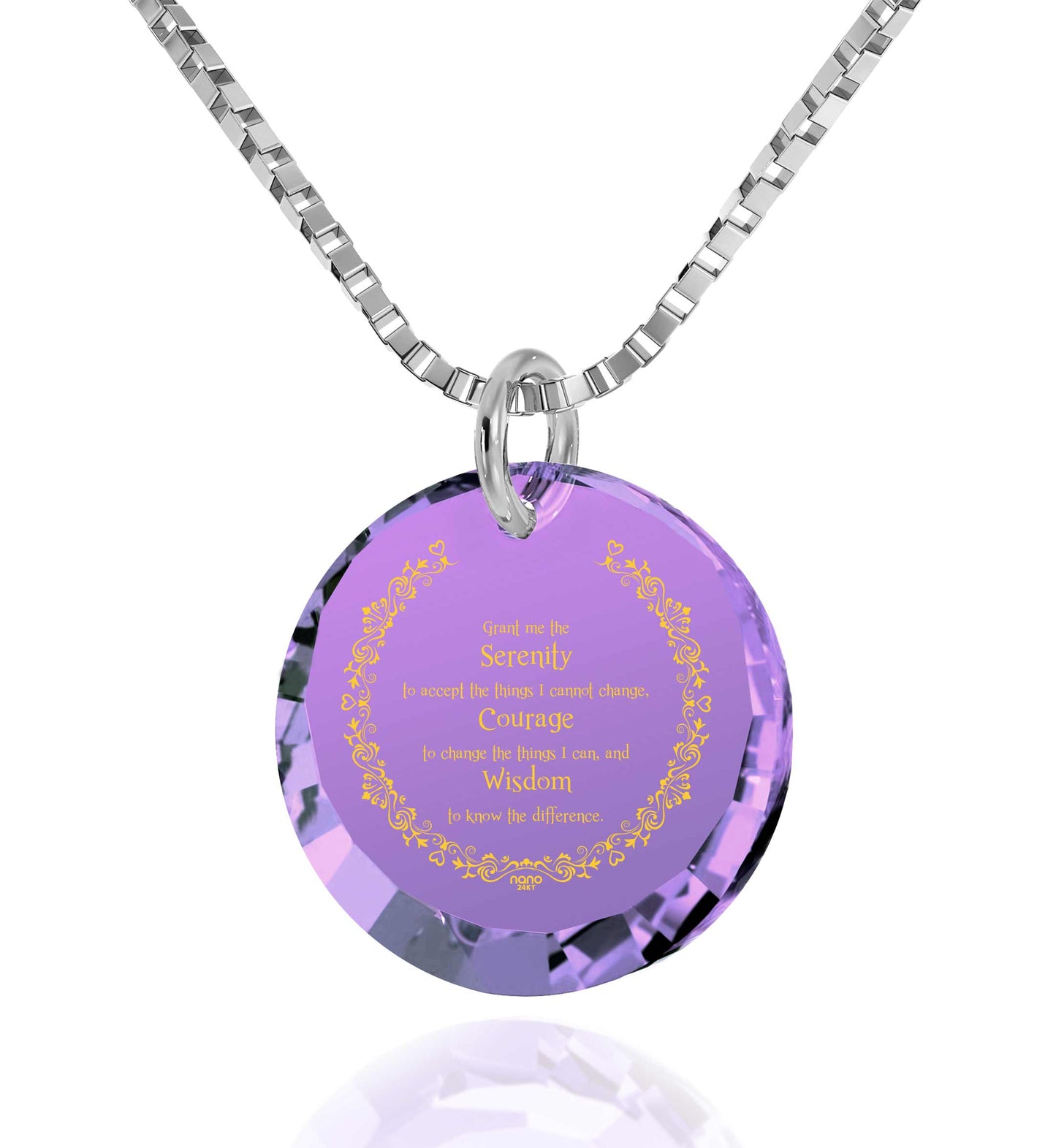 Serenity Prayer Necklace Inspirational Pendant Inscribed in 24k Gold