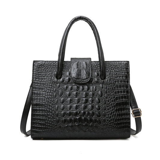 Pure Color High-End Pu Crocodile Pattern Handbag