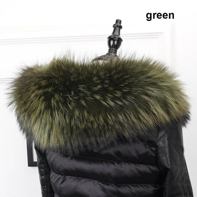 MS.MinShu Big Fur Collar Genuine Raccoon Fur Hood Trim Scarf Black Color Parka Coat Fur Collar Scarf Custom Made