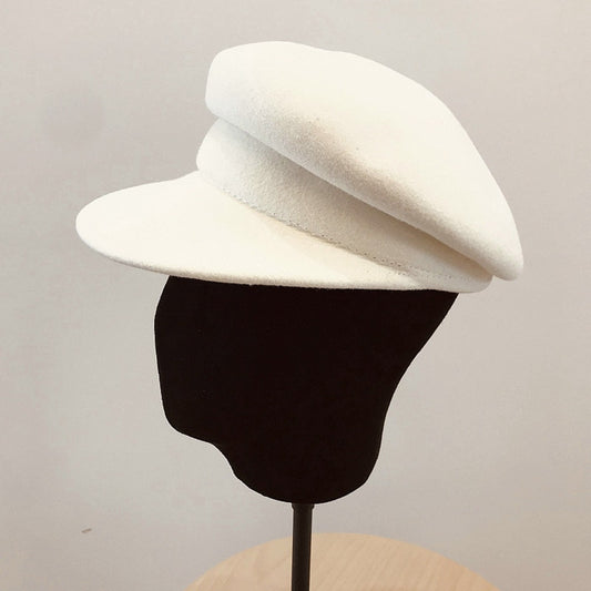 100% Wool White Black Winter Hat Warm Wool Hat for Women Visor Beret Newsboy Hat Cap Girl Ladies Felt Church Hats Cabbie Hat