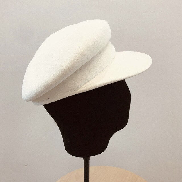 100% Wool White Black Winter Hat Warm Wool Hat for Women Visor Beret Newsboy Hat Cap Girl Ladies Felt Church Hats Cabbie Hat