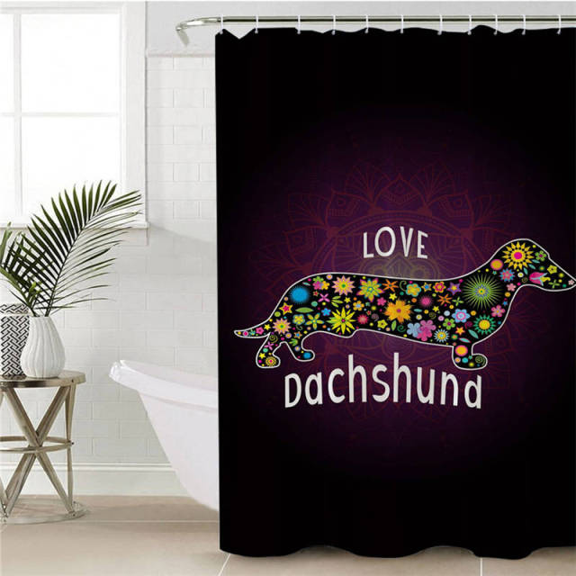 BeddingOutlet Dachshund Shower Curtain Cartoon Dog Polyester Waterproof Curtain With Hooks Geometric Striped Kids Bath Curtain