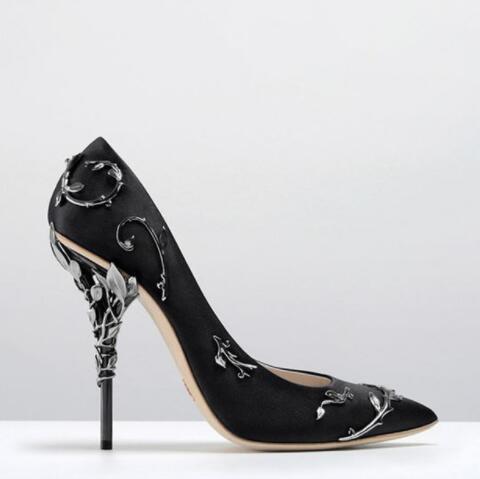 Luxury Women Pumps Pointed Toe Flower Heel Wedding Shoes Women Elegant Silk Brand Design High Heels Ladies Pumps Free Ship
