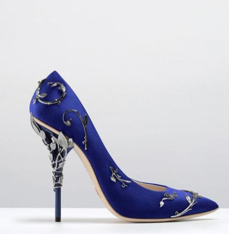 Luxury Women Pumps Pointed Toe Flower Heel Wedding Shoes Women Elegant Silk Brand Design High Heels Ladies Pumps Free Ship