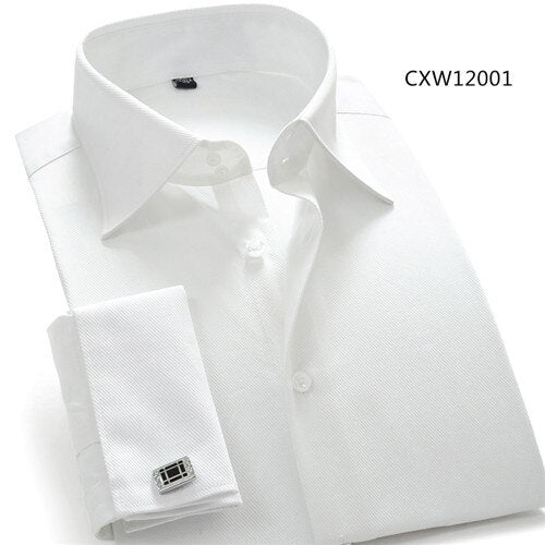 Recommend quality France cufflink men dress shirts turndown collar breathable slim fit party wedding male tuxedo shirts