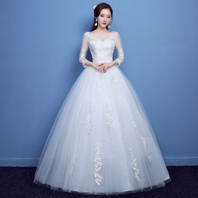 Fashion Lace Up Wedding Dress Bride Ball Gowns Wedding Dresses Half Sleeve Plus Size Princess Dresses Vestidos De Novia