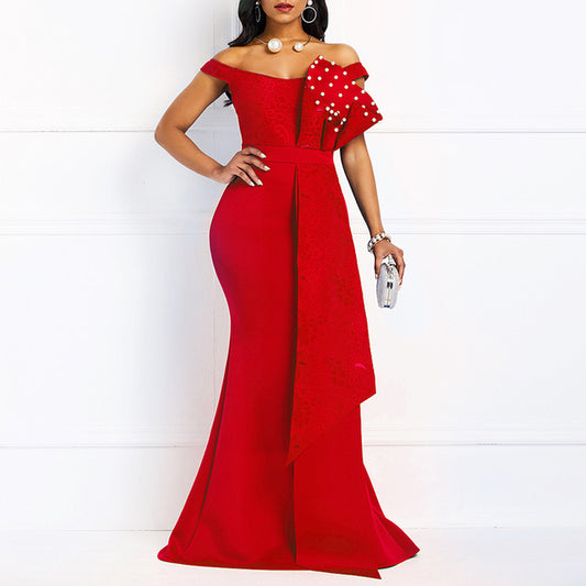 MD Bodycon Sexy Women Dress Elegant African Ladies Mermaid Beaded Lace Wedding Evening Party Maxi Dresses 2021 New Year Clothes