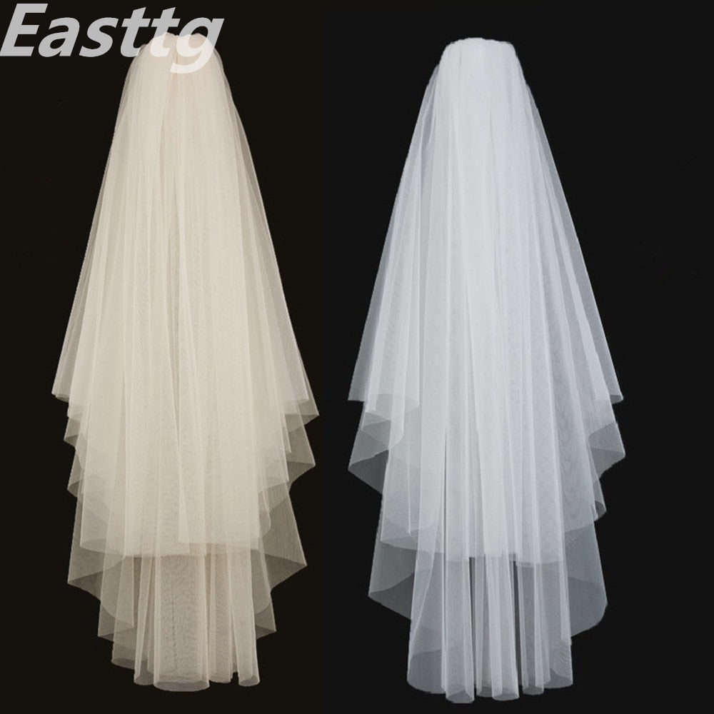 White Ivory Elegant Bridal Veils 2 layers With Comb Cut Edge Soft net Wedding Veil Wedding Accessories Veu de Noiva