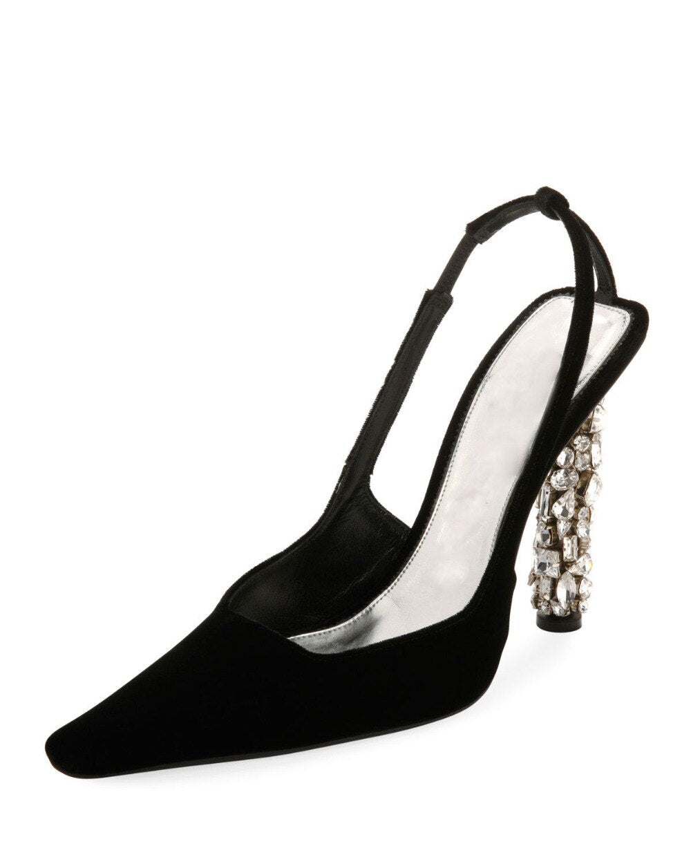 Velour Black Pointed Toe High Heel Shoes Crystal Pumps Designer Shoes Women