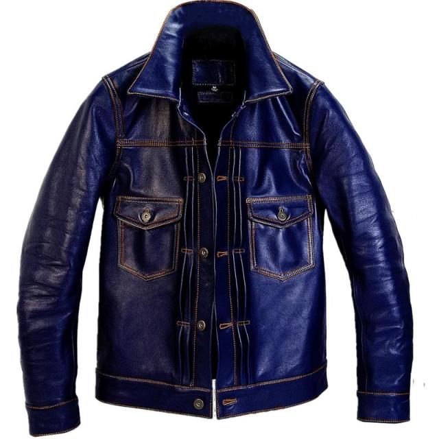 YR!Free shipping.Reserve Vegetable tanned japan cowhide jacket,classic casual style,Mens fashion Indigo genuine leather coat,