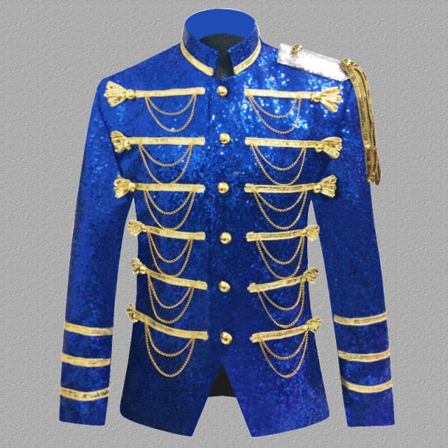 Sequin Embellished Blazer Jacket Men Stage Party Mens Suit Jacket Military Dress Tuxedo Men Blazer Singer Show DJ Costume Homme
