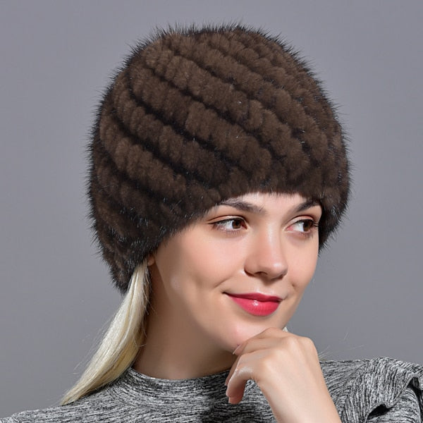 winter womens mink fur hats natural real fur knitted cap fashionable fluffy ladies genuine fur beanie female black fur caps