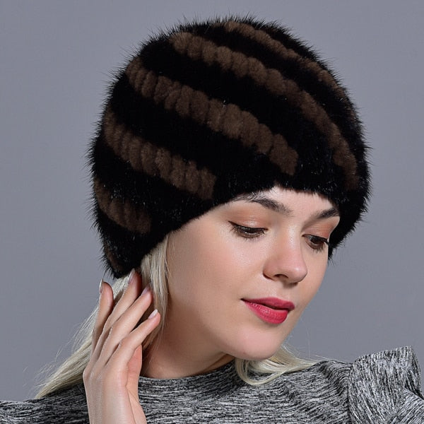 winter womens mink fur hats natural real fur knitted cap fashionable fluffy ladies genuine fur beanie female black fur caps