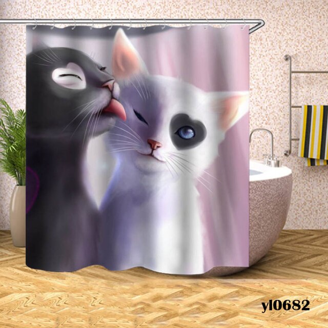 Cartoon Cat Shower Curtains Waterproof Animals Bath Curtains For Bathroom Bathtub Large Wide Bathing Cover Home Rideau De Bain