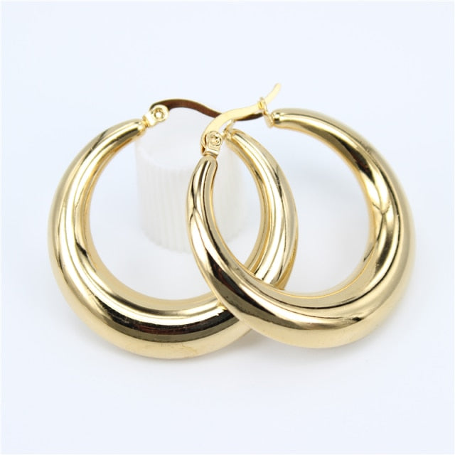 New Style 2020 Wholesale smooth Exquisite Big Circle Hoop Earrings for Women Girl Wedding Party Stainless Steel Jewelry SL020