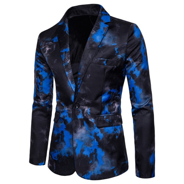Brand Male Suit Blazer Single Button Ink Print Mens Blazer Jacket Chinese Style Flame printing Vintage Suits Luxury Formal Dress