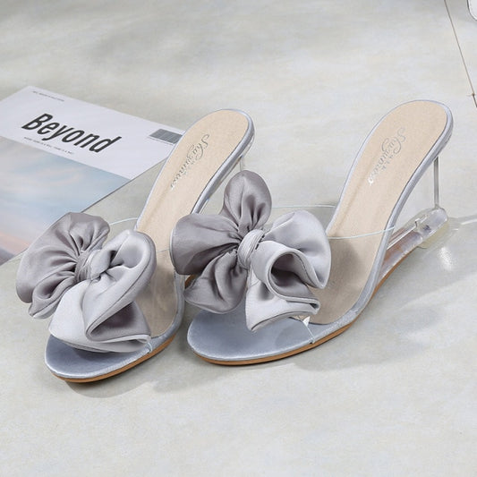 YEELOCA Womens High Heels Summer Wild Women's Sandals Simple Bow-knot Wedge Transparent Slippers Luxury Shoes Women Designers