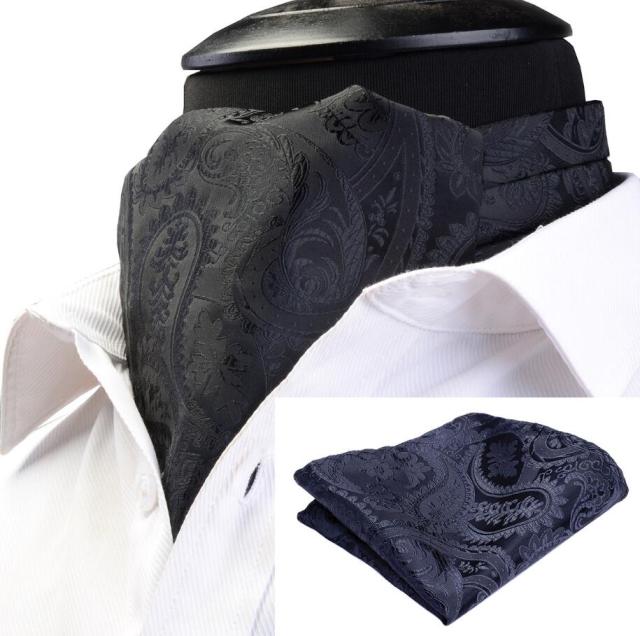 GUSLESON Fashion Brand Men Handkerchief Cravat Set Silk Paisley Pattern Gentlemen Dots Tie Wedding Ascot Bowtie Tuxedo