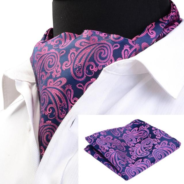 GUSLESON Fashion Brand Men Handkerchief Cravat Set Silk Paisley Pattern Gentlemen Dots Tie Wedding Ascot Bowtie Tuxedo