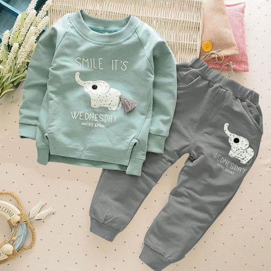 Children Spring Clothing Long Sleeved Cartoon Animal Clothes Suit Kids Boys Coat + Trousers 2pcs Set 2-5Y Baby Cotton Outwear
