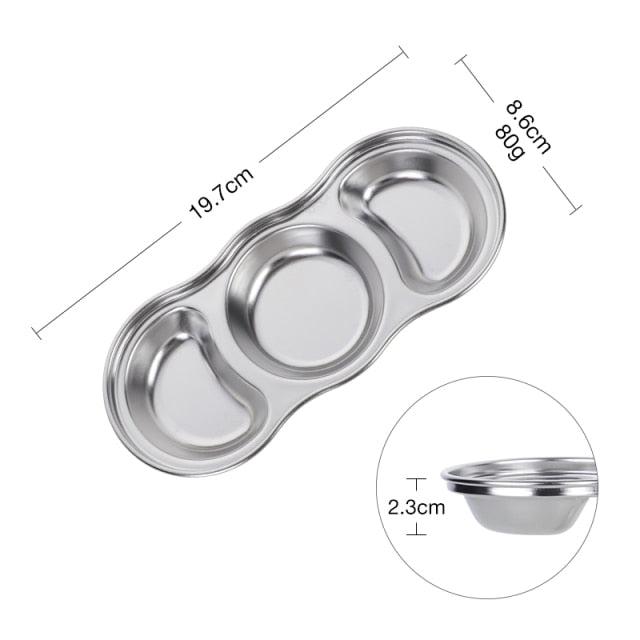 New Stainless Steel Korean Salad Sauce Dishes Food Dipping Bowls Seasoning Tray Separate Vinegar Snack Plates Kitchen Tableware