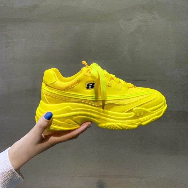 New Designer Sneakers Women Platform Casual Shoes Fashion Sneakers Platform Basket Femme Yellow Lace-Up Casual Chunky Shoes 41