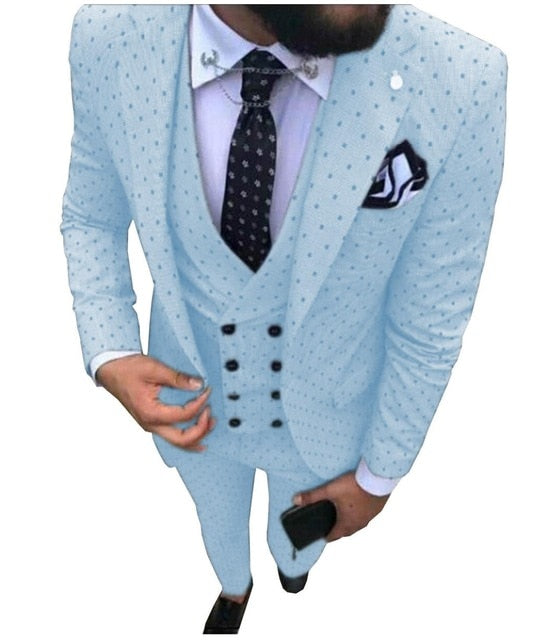 Mens suits Wave point Three Pieces Men Dress Suits Casual Commuter office business suits For Wedding(Blazer+Vest+Pants)