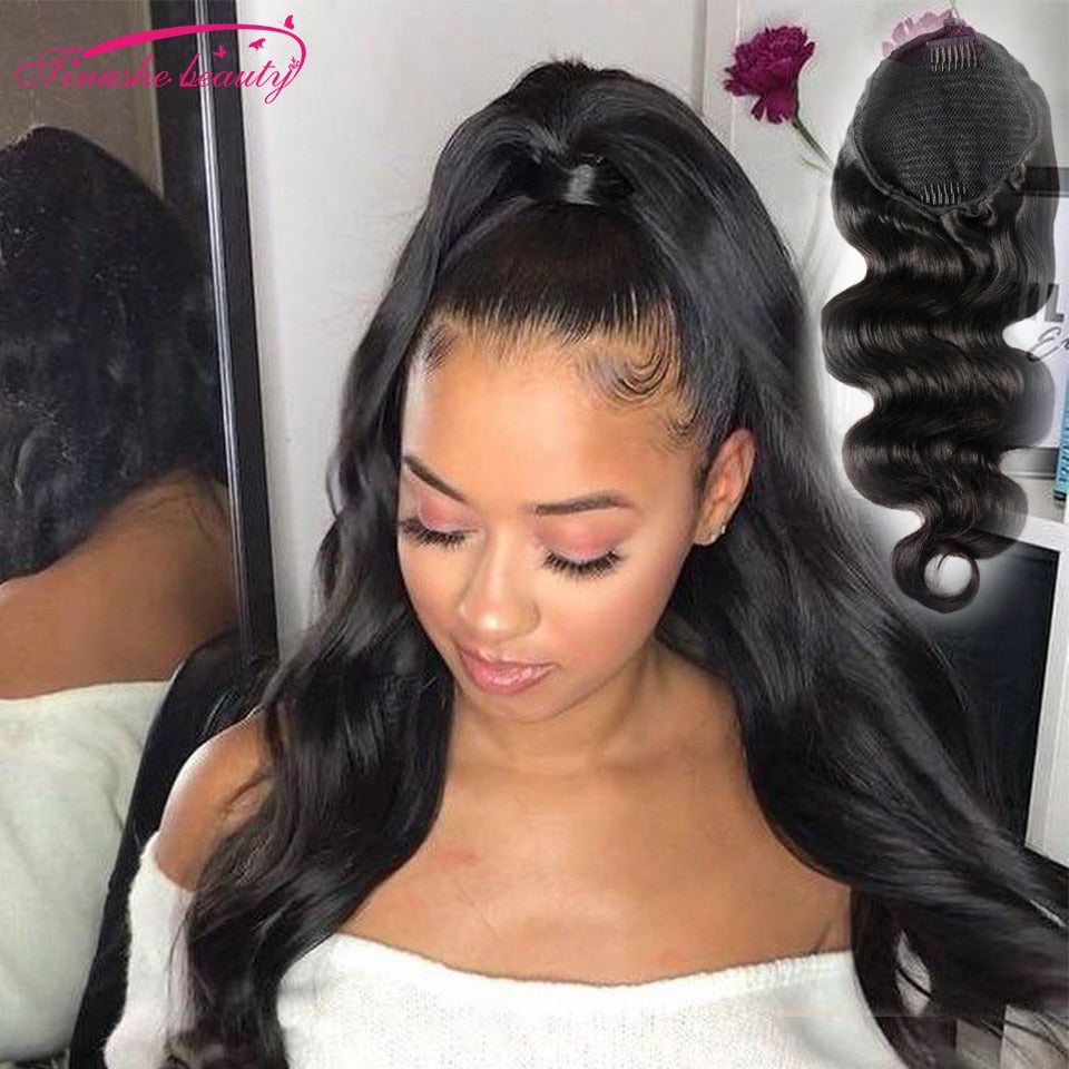 Tinashe Beauty Body Wave Ponytail Human Hair Extension Drawstring Clip In For Black Women Brazilian Remy Pony tail Natural Black