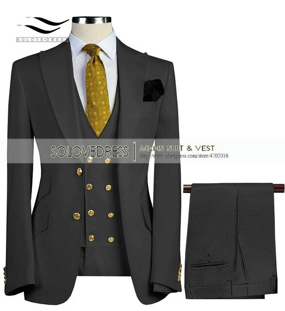Men Suits 3 Pieces Slim Fit Business Suits Groom Army Green Noble Grey White Tuxedos for Formal Wedding suit(Blazer+Pants+Vest)