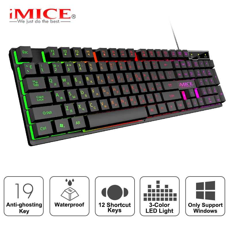 Gaming keyboard Gamer keyboard with backlight USB 104 Rubber keycaps RGB Wired Ergonomic Russian keyboard For PC laptop - Shop 24/777