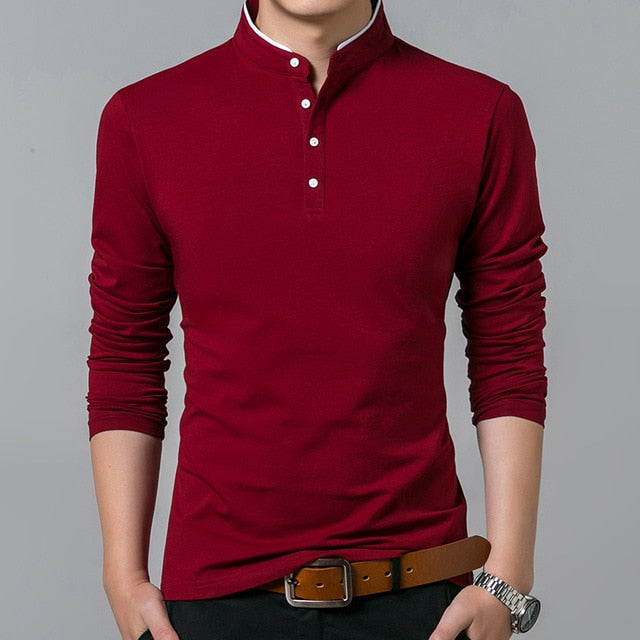 Liseaven T-Shirt Men Cotton T Shirt Full Sleeve tshirt Men Solid Color T-shirts tops&tees Mandarin Collar Long Shirt