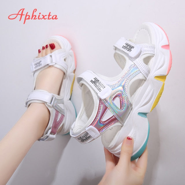 Aphixta Big Size 42 Wedge Heels Women's Sandals Rainbow Sole Design Female 5.5cm Platform Sandals Height Increasing Shoes Women